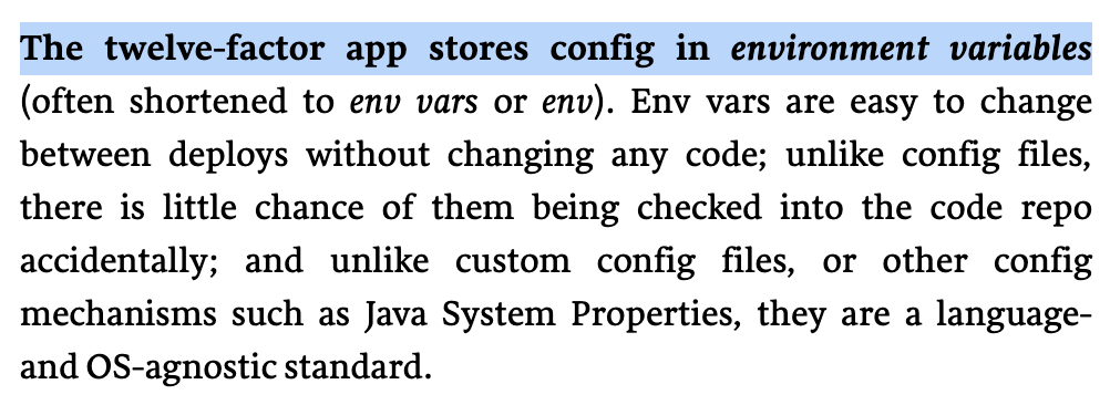 image.png; The twelve-factor app stores config in environment variables